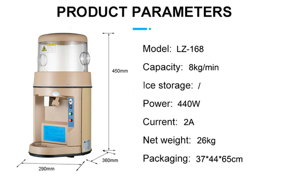 Função de gelo raspado 8 kg/min LZ-168 Havaiano fabricante de gelo industrial e triturador